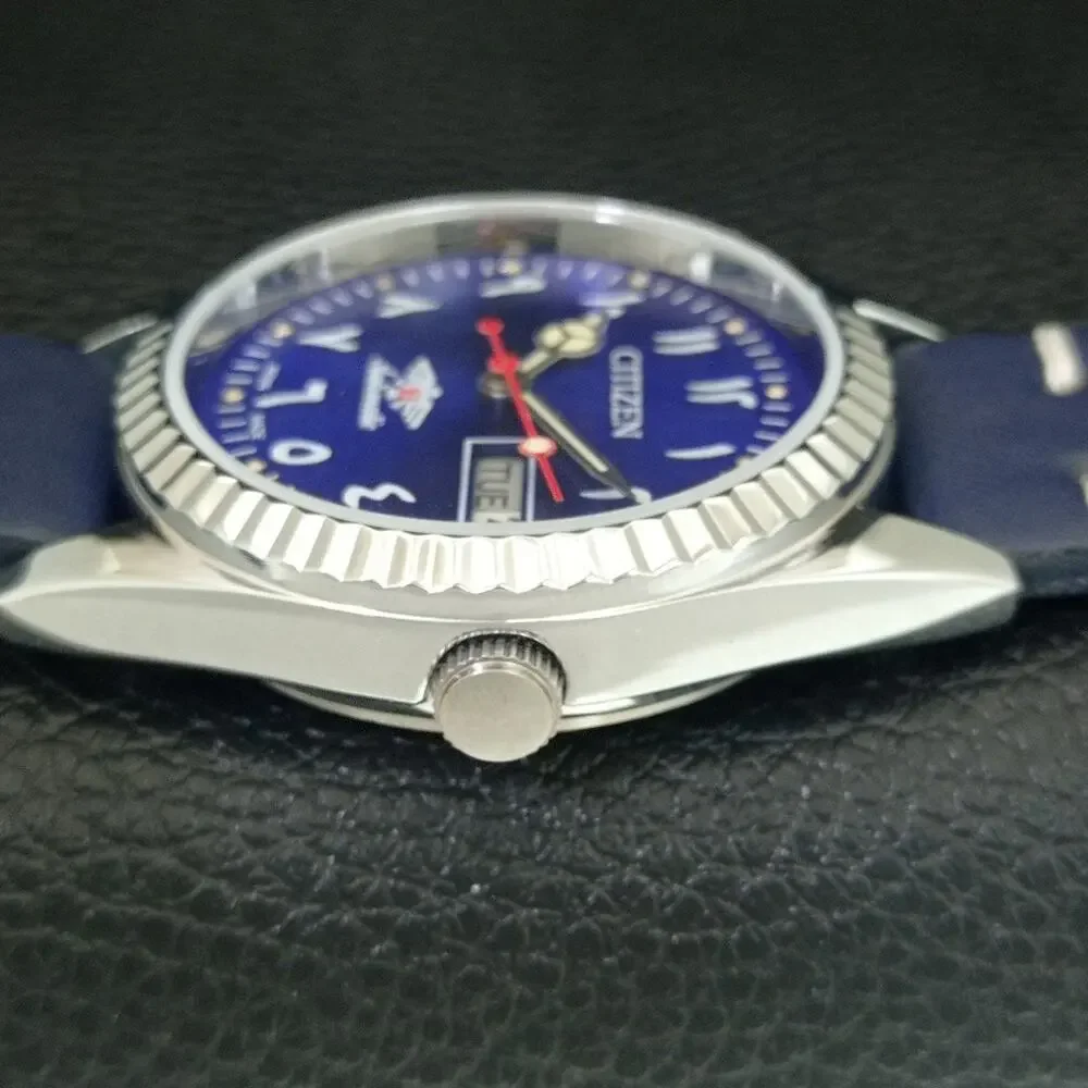 Vintage 1978 Citizen Automatic Mens Silver Watch W/daydate & Blue accents